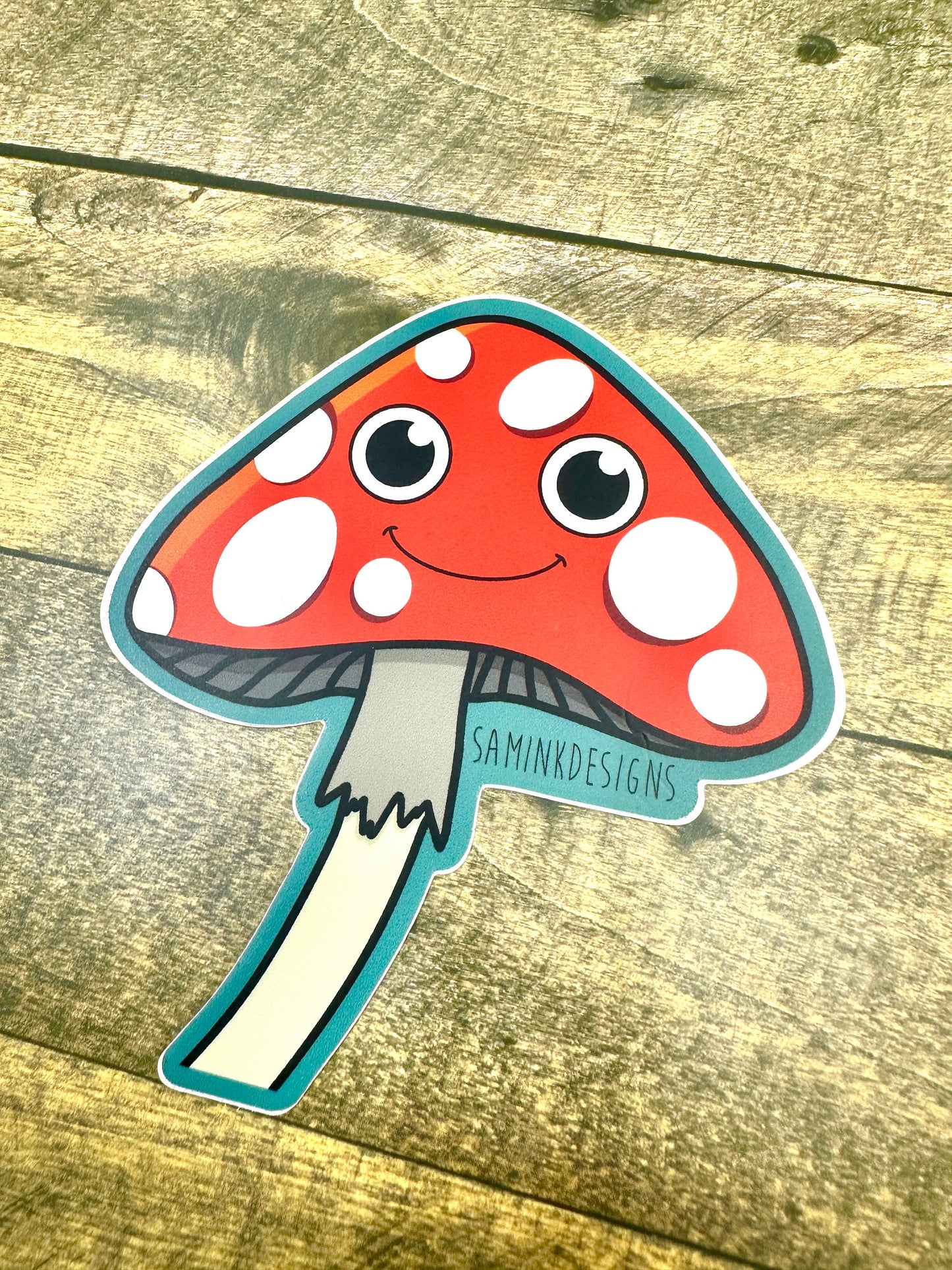 Mushroom Smiley Face Sticker: Waterproof Vinyl Decal