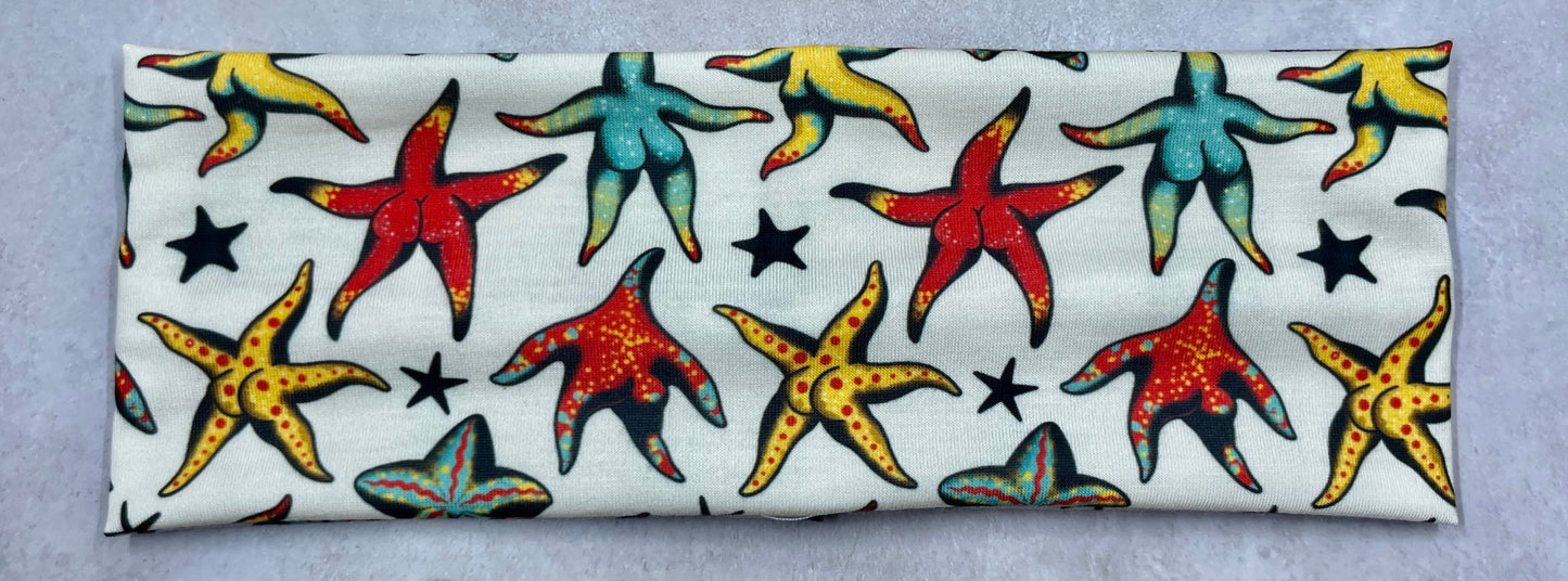 Starfish Booty Mermaid Watercolor Headbands Jersey Knit Soft Funny Butts
