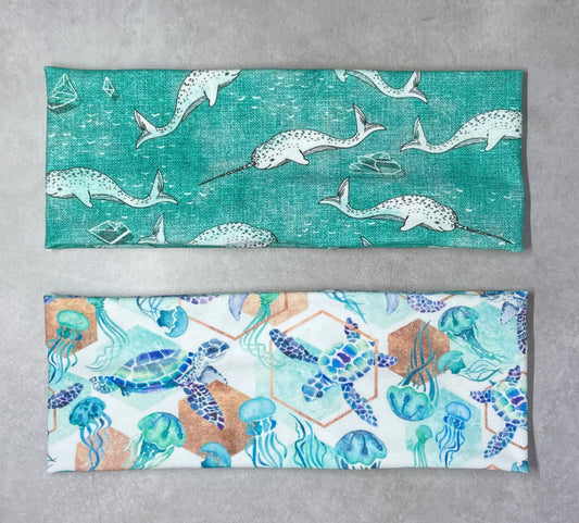 Turtles and Narwhal Watercolor Headbands Jersey Knit Soft