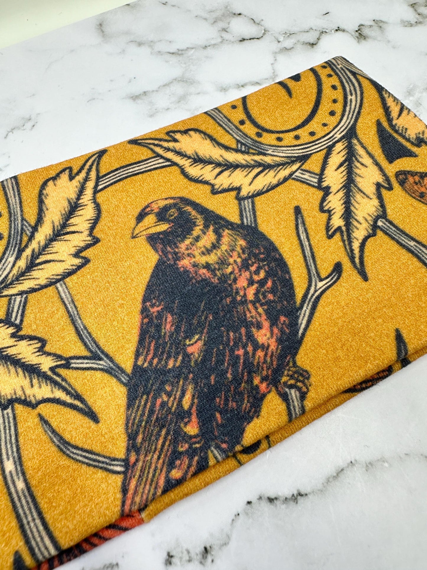 Handmade Floral Jersey Knit Headband: Bird & Beetle Print