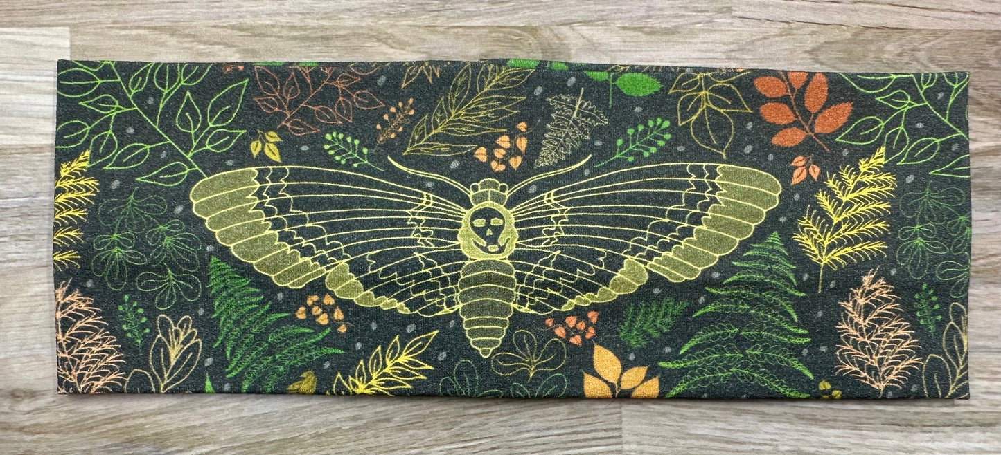 Mushroom Moth Headband and Ferns Handmade Bandeau Jersey Knit Soft Skulls Wide No Slip Headbands