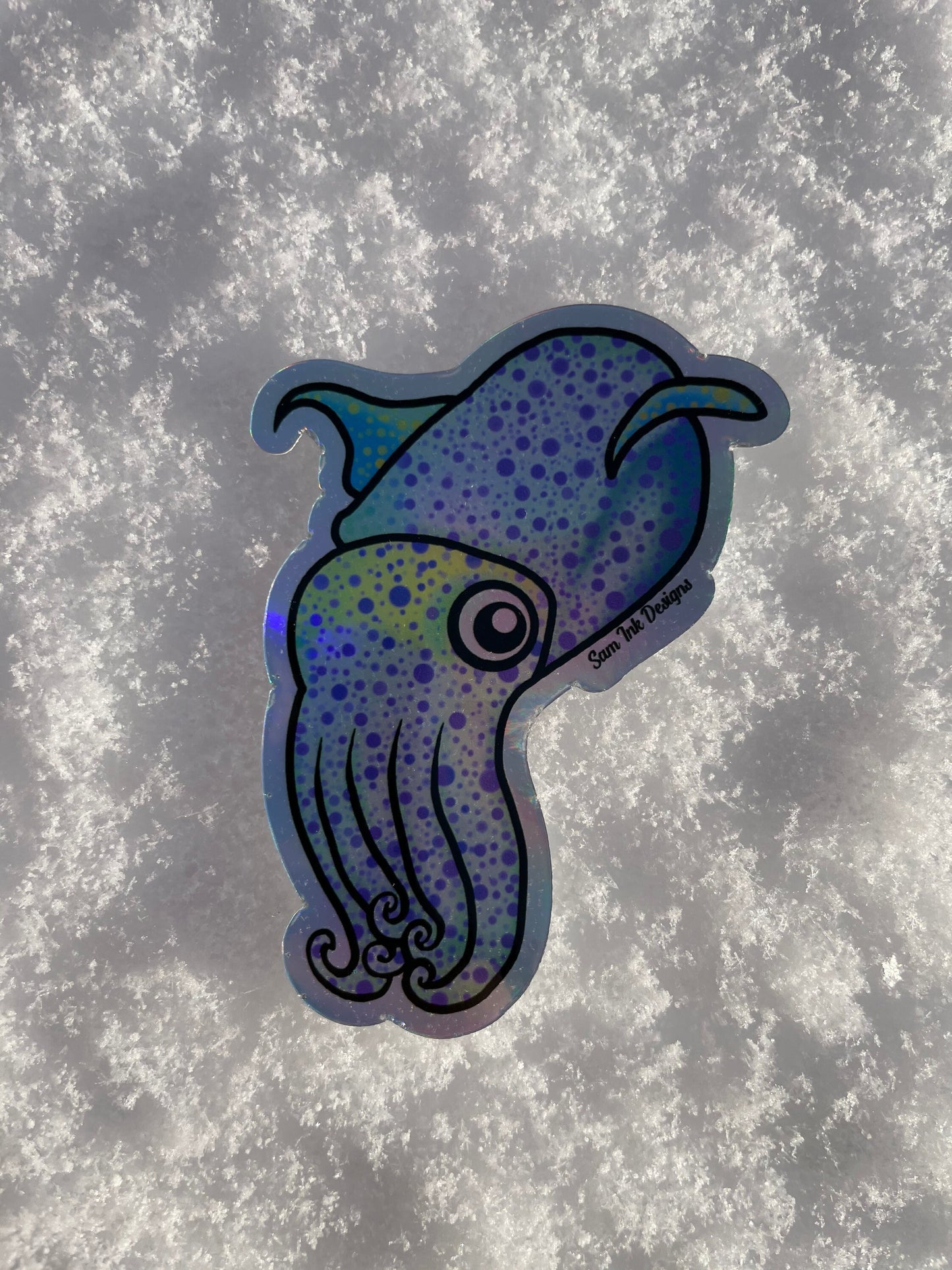 Holographic Cuttlefish Sticker: Waterproof Vinyl Sea Life Decal