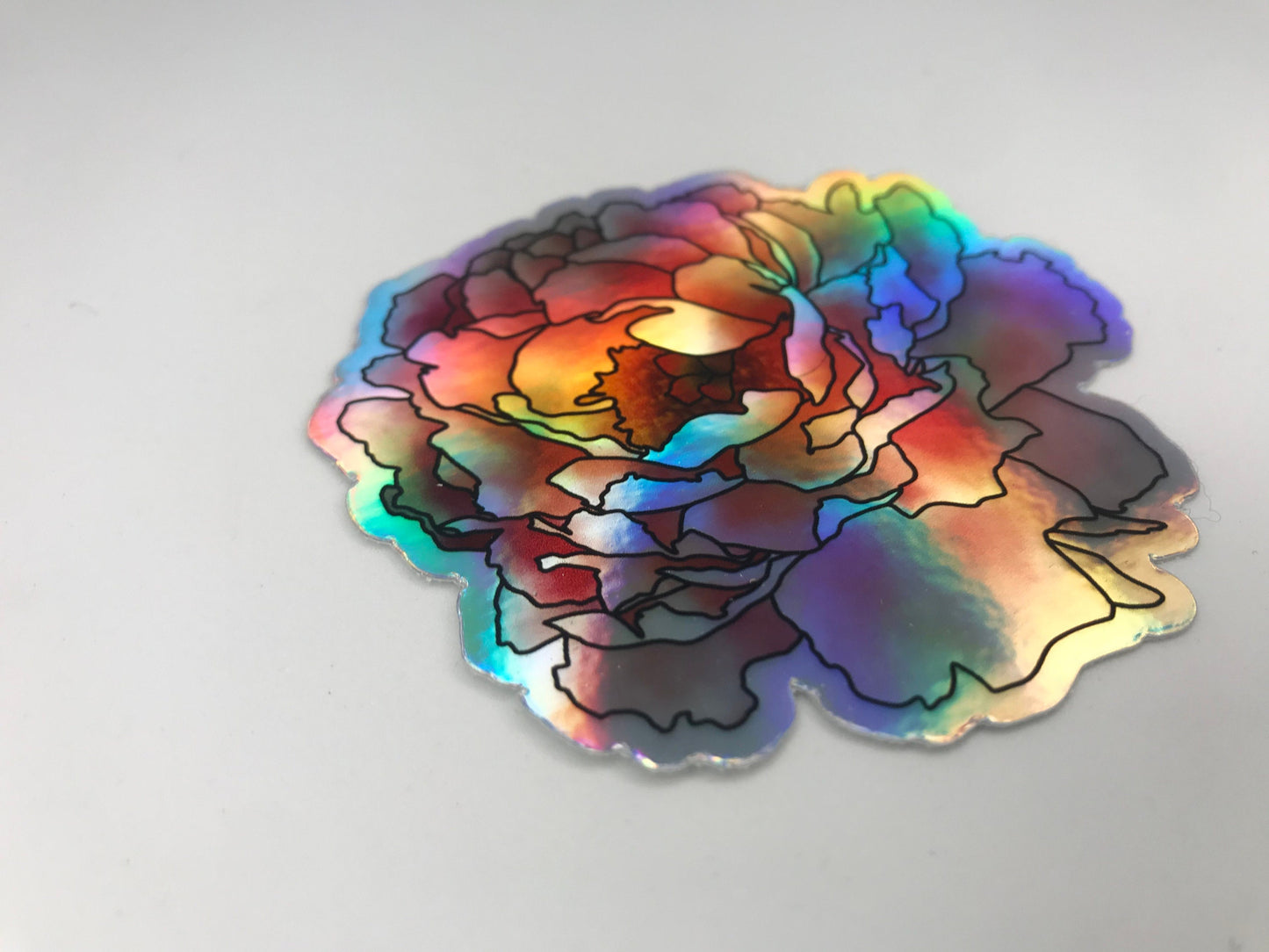 Holographic Peony Sticker: Waterproof Artwork Decal