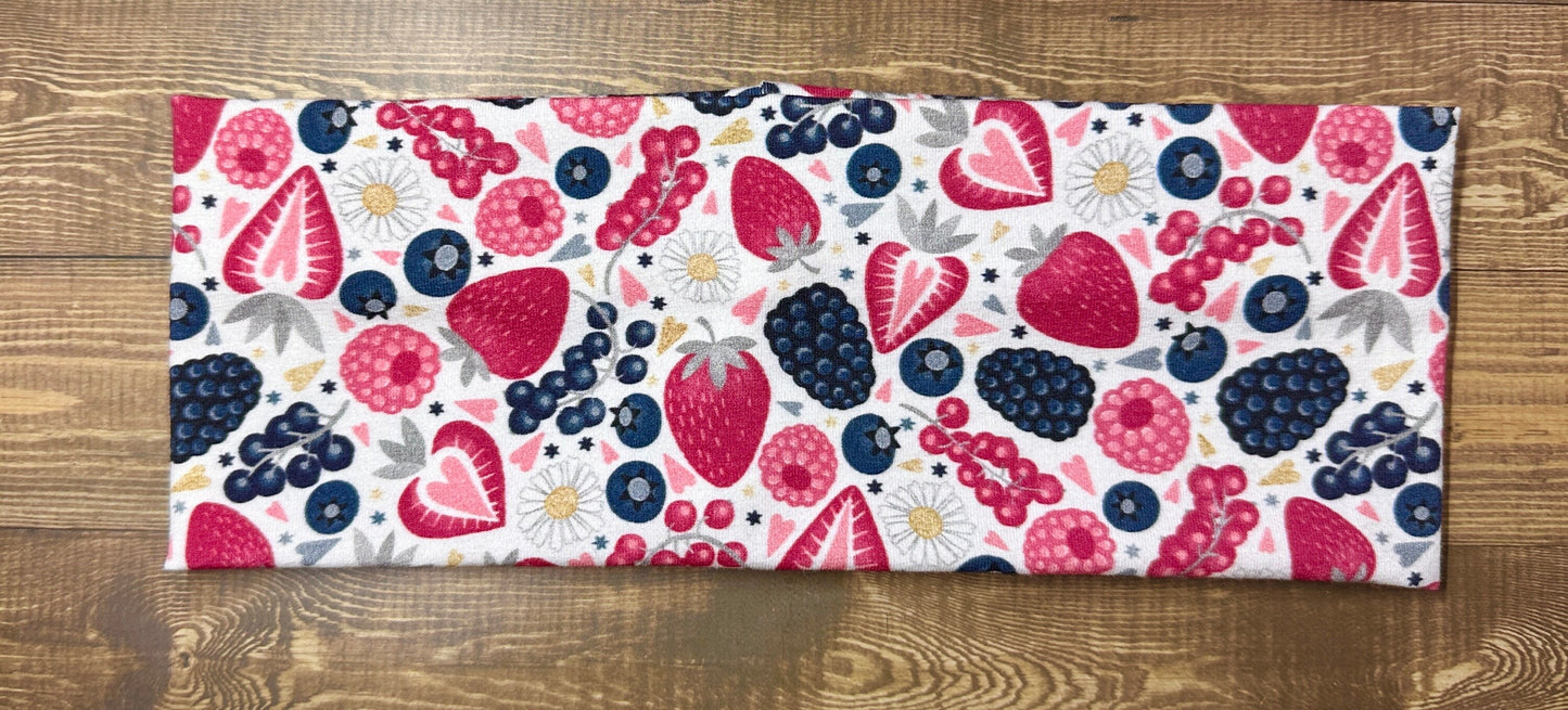 Alaskan Berries Handmade Headbands Watermellon Seeds Jersey Knit Soft Raspberries Blueberries