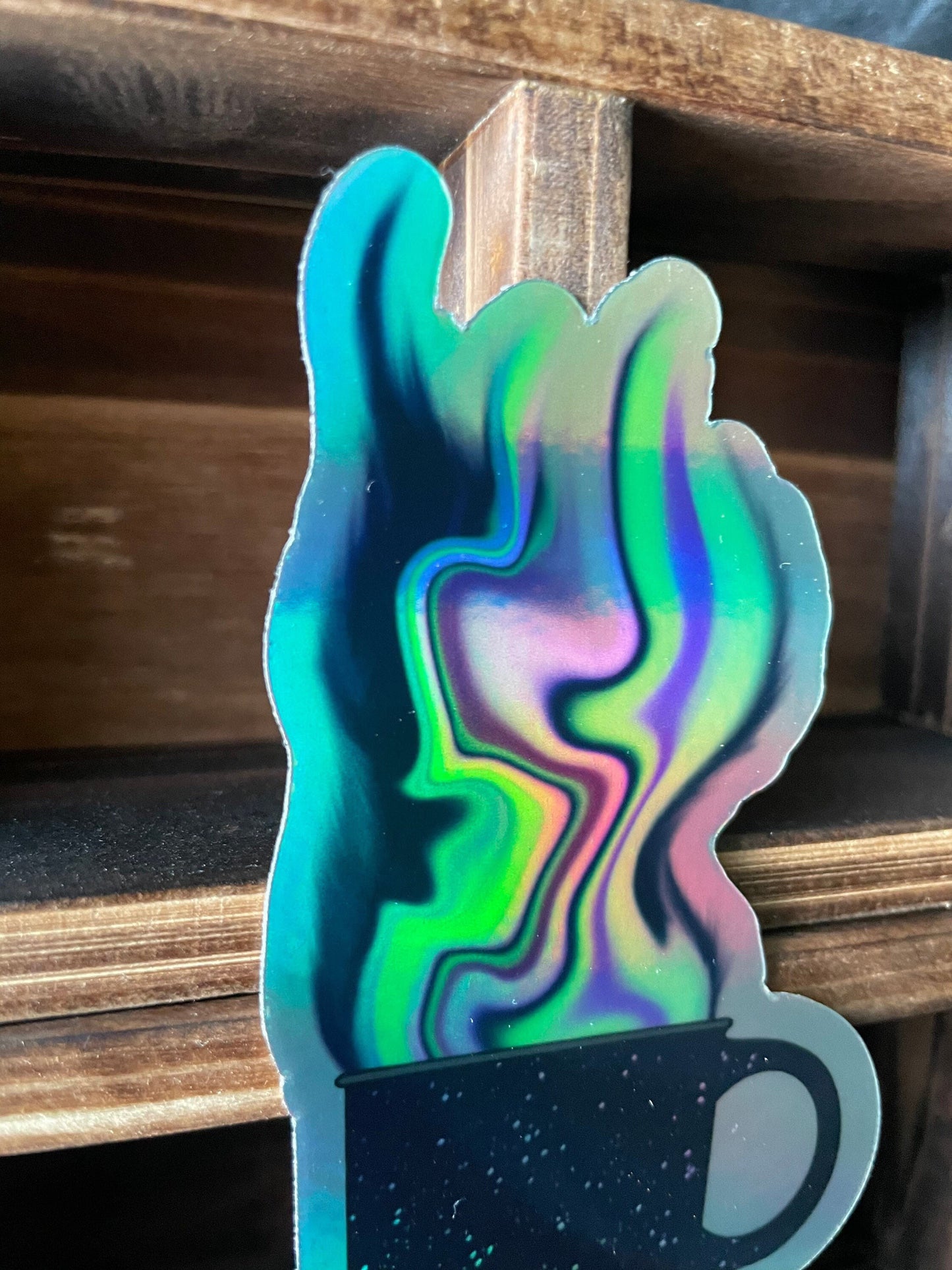 Holographic Coffee Cup Sticker: Waterproof Vinyl Decal