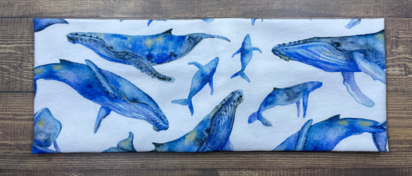 Humpback Whales Handmade Headbands Jersey Knit Soft Watercolor Graphic Design Art