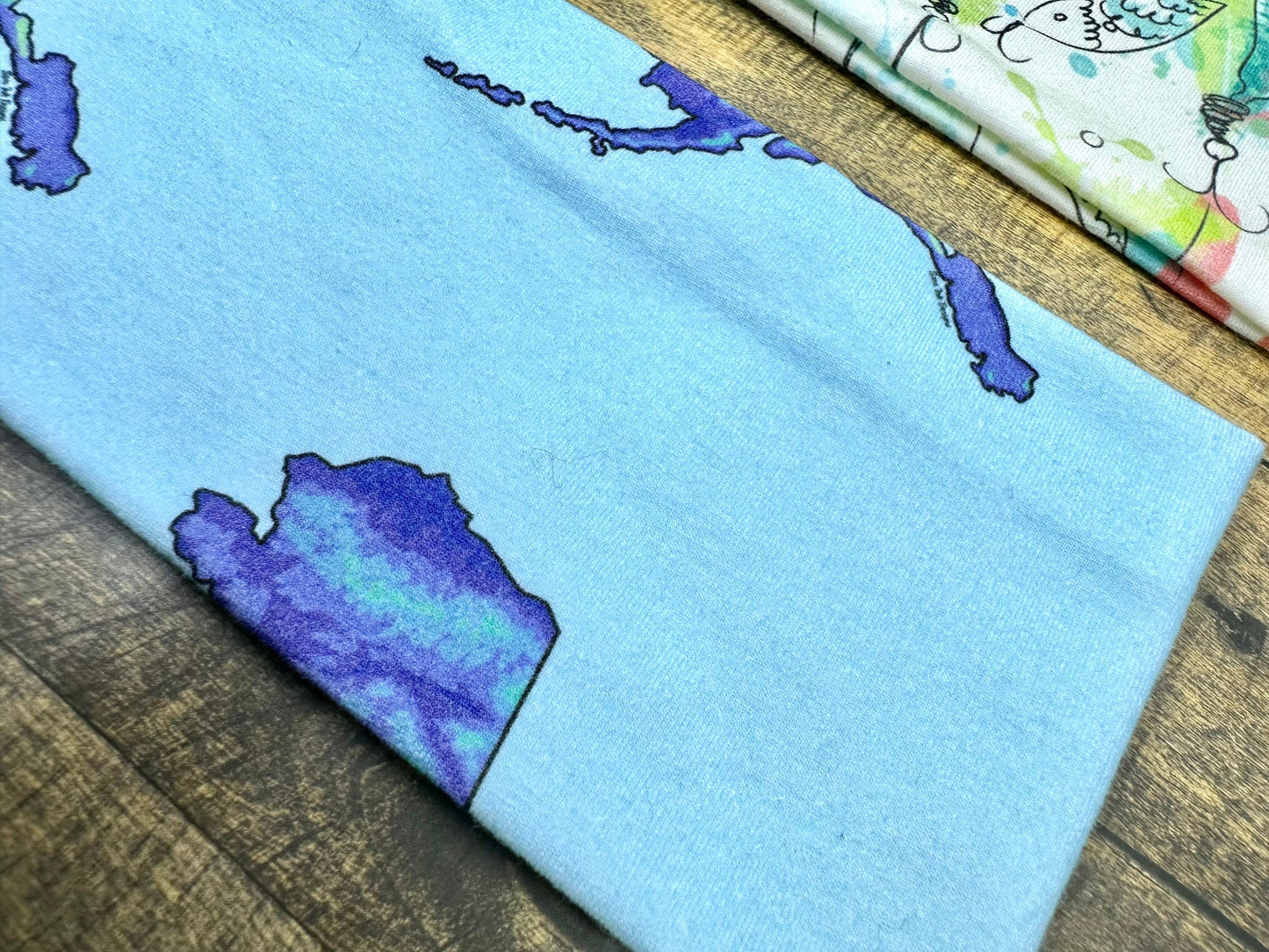 Alaska and Fishing Hooks Handmade Headbands Jersey Knit Soft Topographical Watercolor