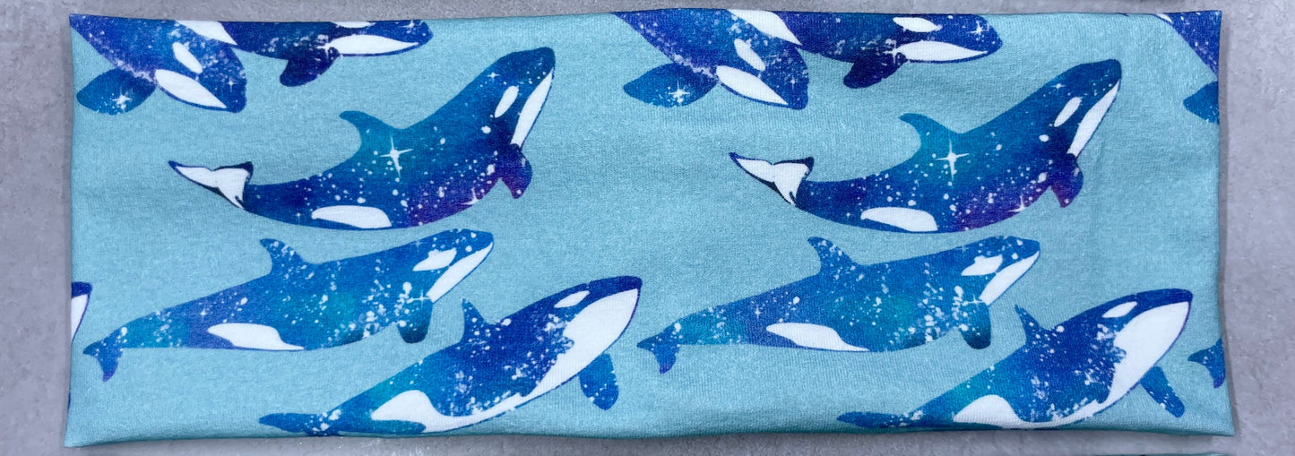 Orca Barnacles Grayling Fish Watercolor Headbands Jersey Knit Soft