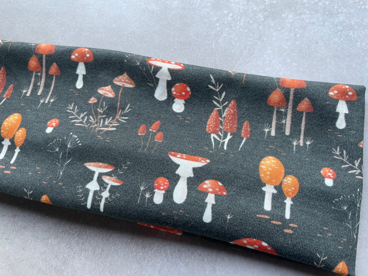 Mushroom Orange Red and Gray Handmade Headbands Jersey Knit Soft