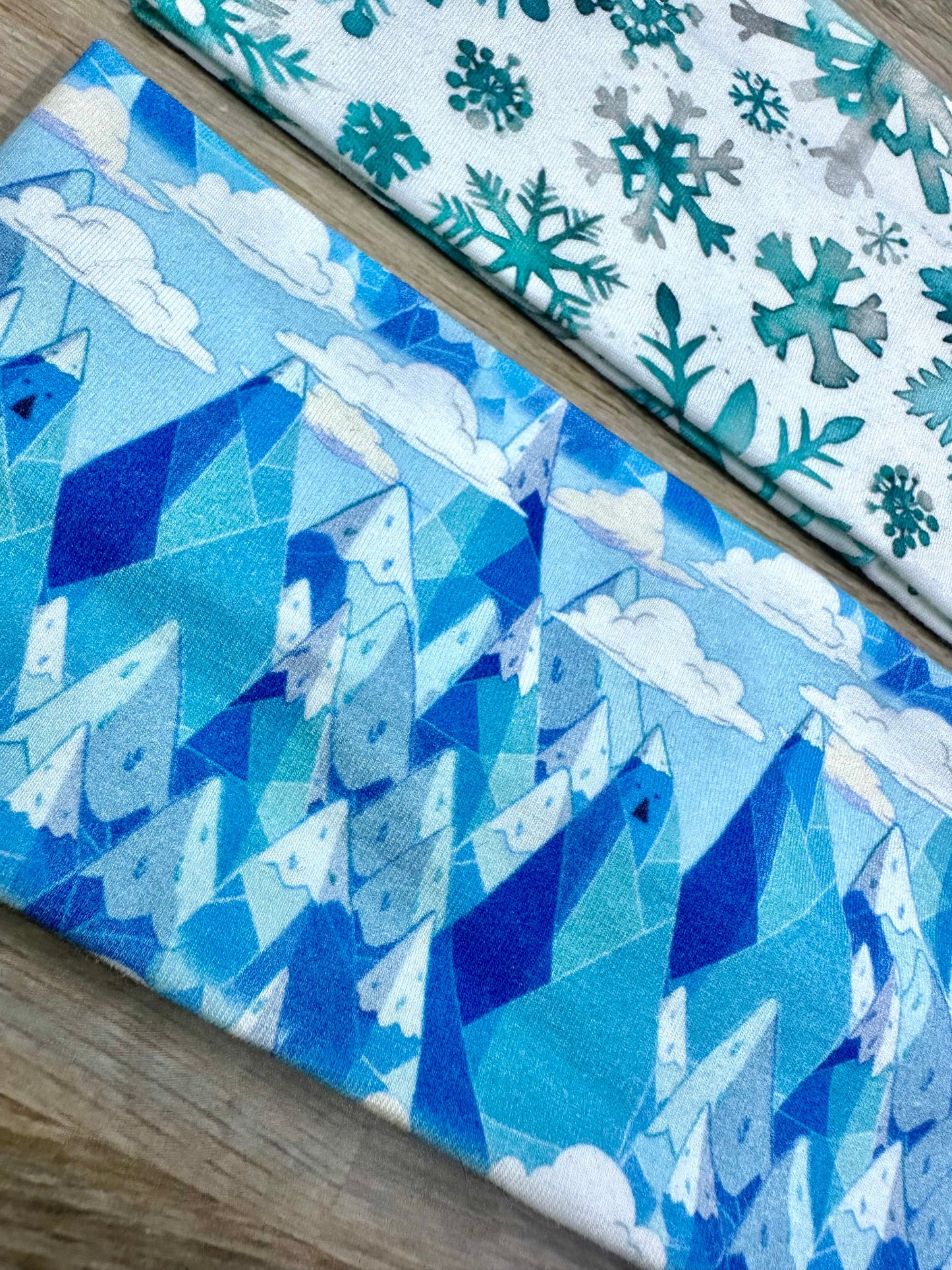 Snowflakes Headband and Ice Mountains Handmade Headbands  Jersey Knit Soft
