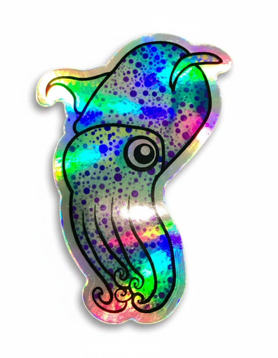 Holographic Cuttlefish Sticker: Waterproof Vinyl Sea Life Decal
