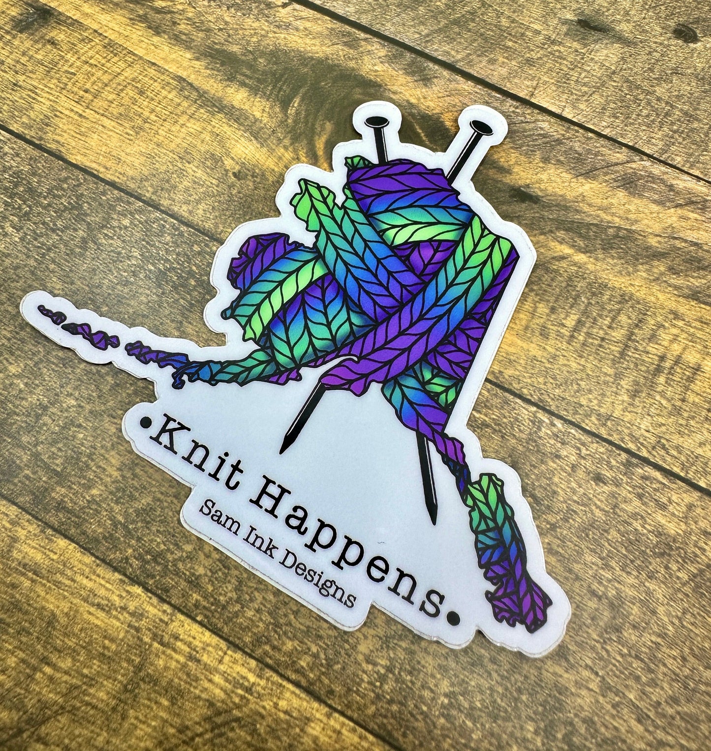 Knit Happens Alaska Sticker: Colorful Knitting Pun, 4-inch Vinyl