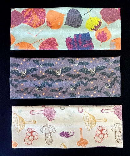 Bats Leafs and Mushrooms Handmade Headbands Jersey Knit Soft
