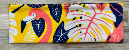 Flamingo Headband and Feathers Handmade Bandeau Jersey Knit Soft Tropical Bright