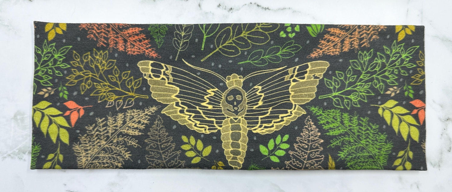 Handmade Dark Academia Headband: Moth, Ferns, Bookshelves Print
