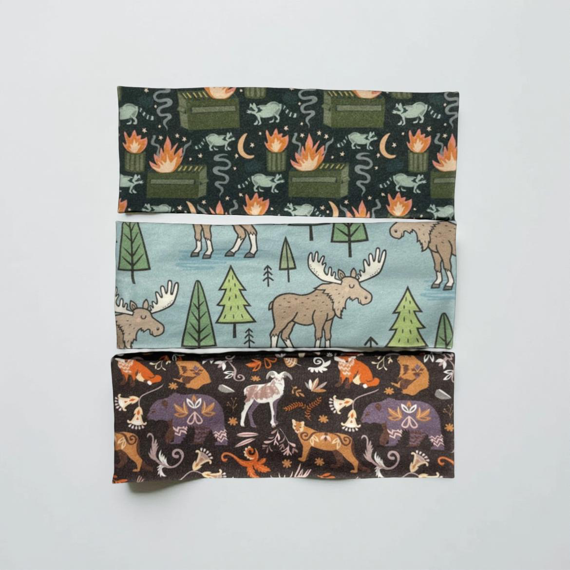 Wilderness Animals Moose Raccoons Handmade Headbands Jersey Knit Soft