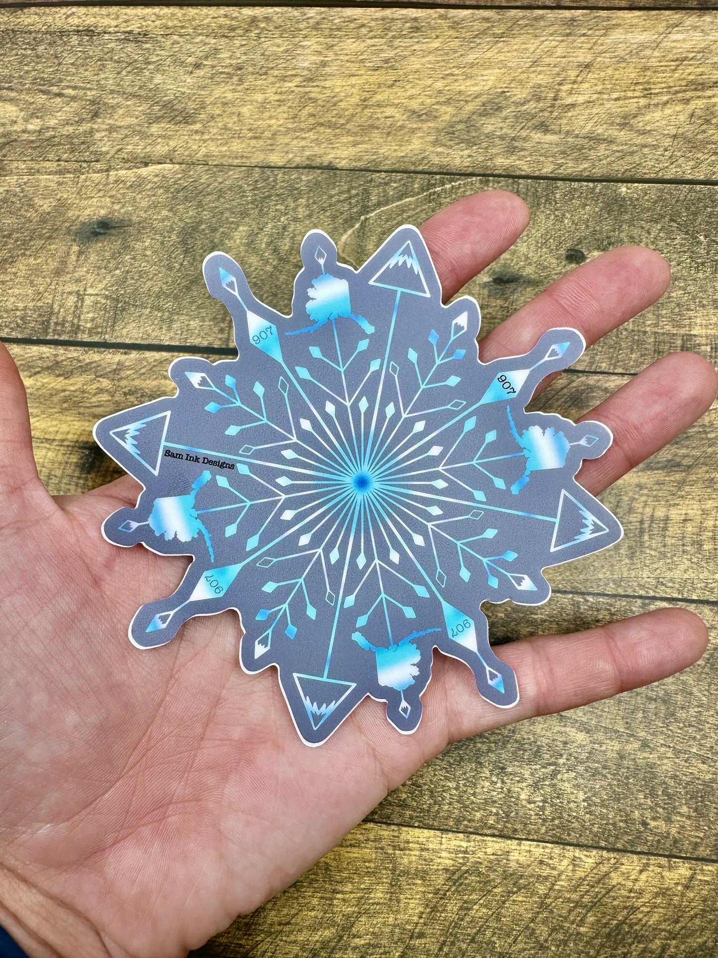 Alaska Snowflake Sticker: Original Art, Waterproof Vinyl Decal