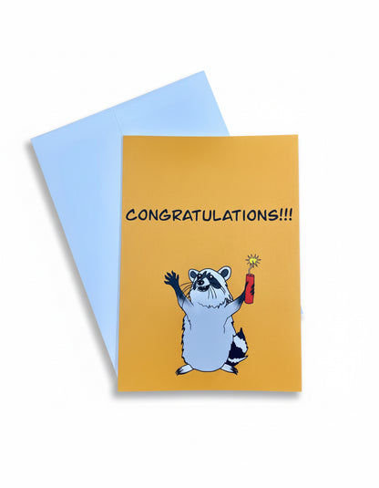 Cute Raccoon Chaos Explosive Greeting Card Thank You Congratulations Card