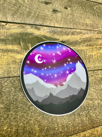 Alaska Mountain Aurora Sticker: Waterproof Vinyl Decal