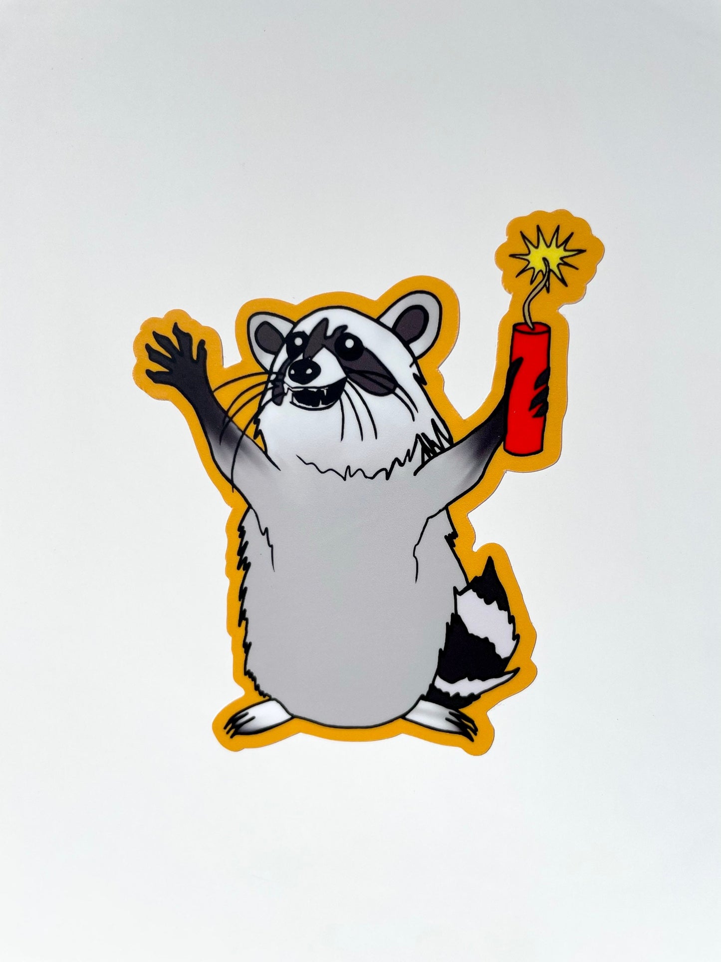 Chaos Raccoon with Dynamite Original Artwork Sticker Gift Hydroflask Waterproof Sticker Decal Fade Resistant