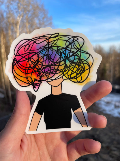 Messy Mind Sticker Original Art Portrait Brain Fog Colorful mental health awareness Vinyl and Waterproof