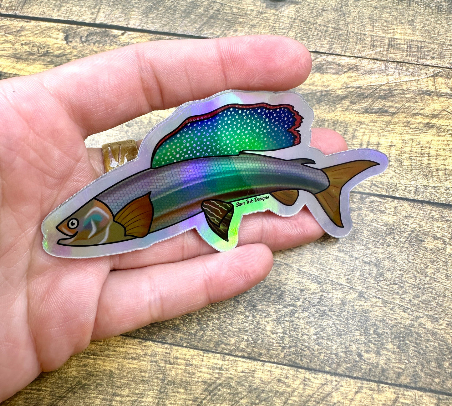 Arctic Grayling Fish Sticker: Holographic Alaska Decal