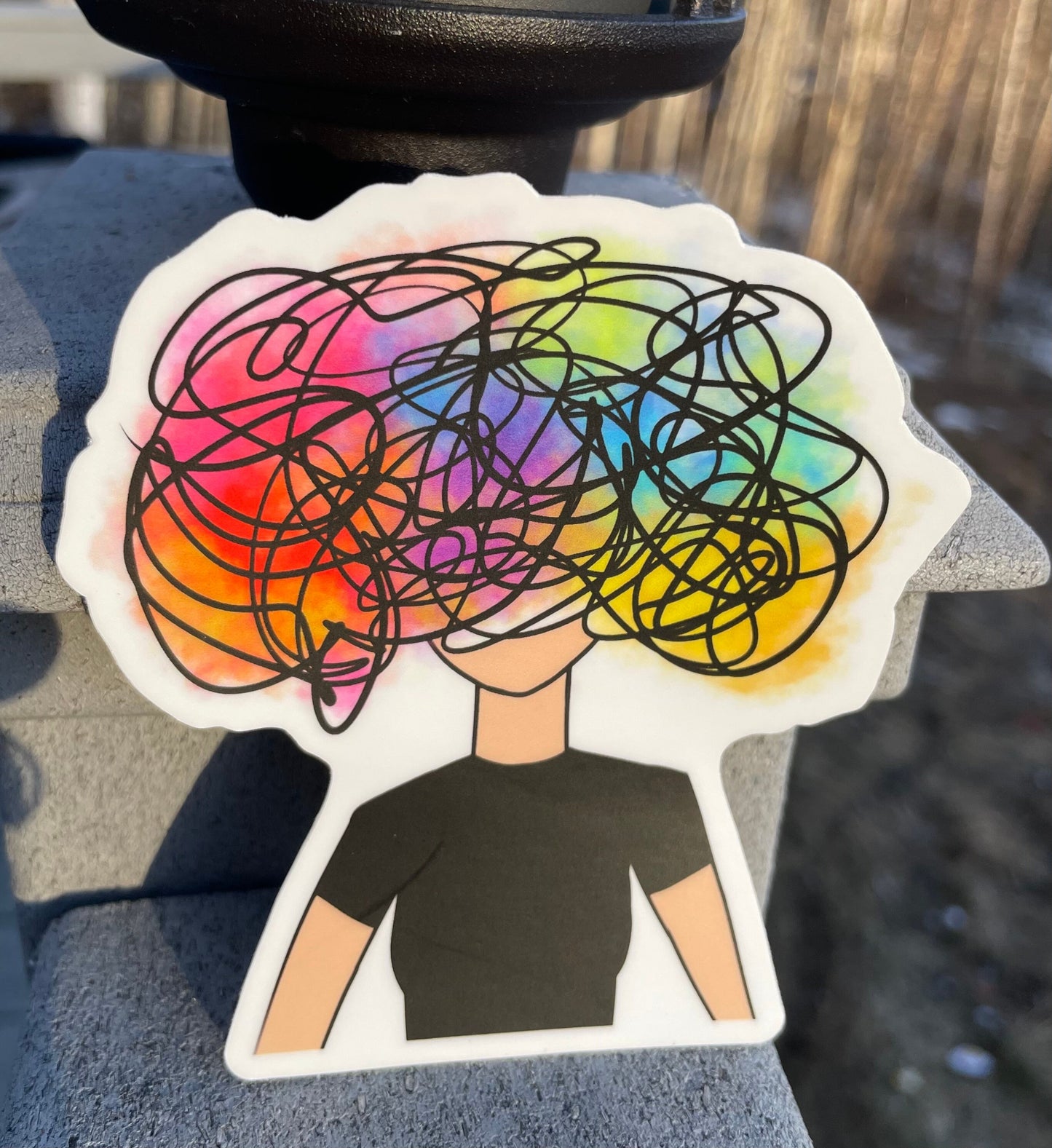 Messy Mind Sticker Original Art Portrait Brain Fog Colorful mental health awareness Vinyl and Waterproof