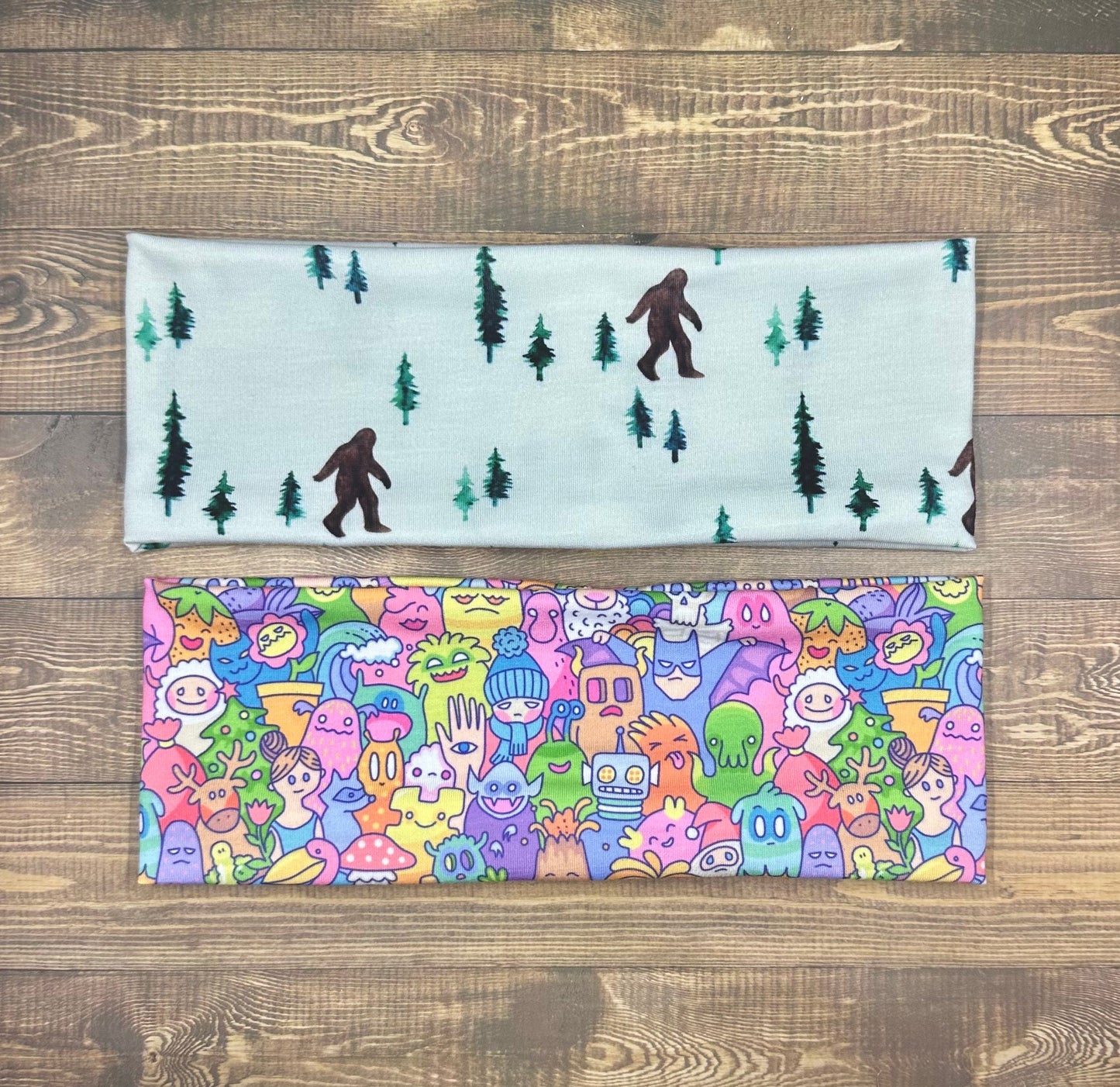 Bigfoot and Cute Creatures Trees Handmade Headbands Jersey Knit Soft