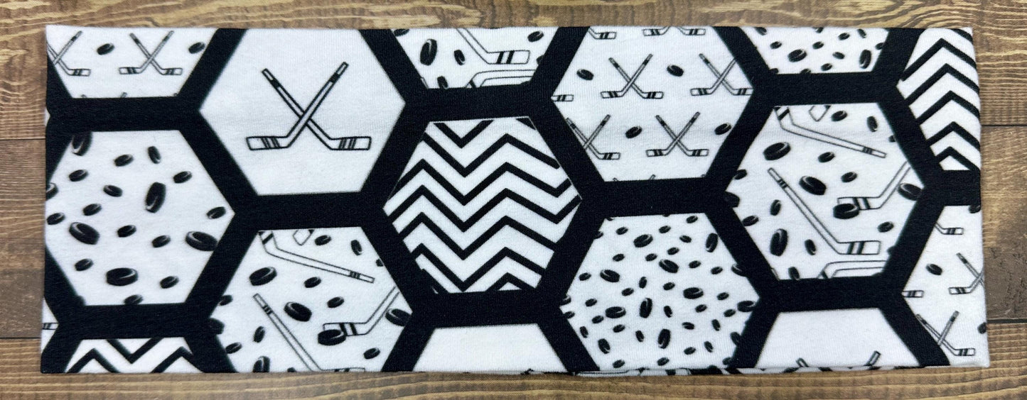 Hockey Headband Stick and Puck Bandeau Handmade Soft Jersey Knit  Sweatband Ice Curling Sports Hockey Mom