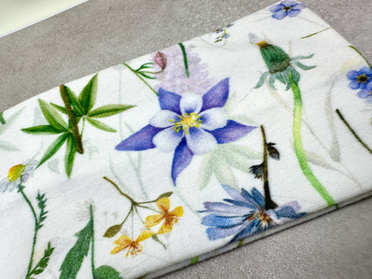 Handmade Floral Headband: Alaskan Fireweed & Columbine Jersey Knit