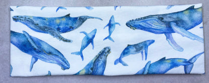 Otters Puffins and Humpback Whales Watercolor Handmade Headbands Jersey Knit Soft