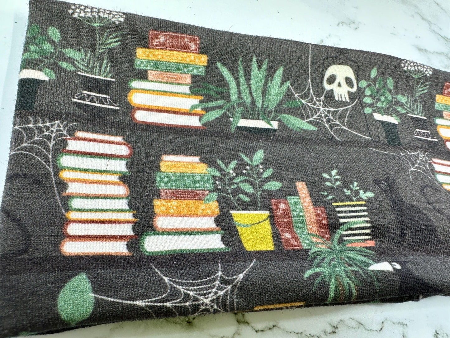 Handmade Dark Academia Headband: Moth, Ferns, Bookshelves Print