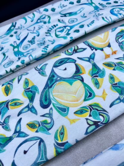 Otters Puffins and Humpback Whales Watercolor Handmade Headbands Jersey Knit Soft