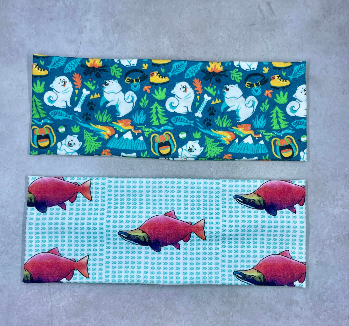 Alaska Headband Husky and Salmon Handmade Bandeau Jersey Knit Soft