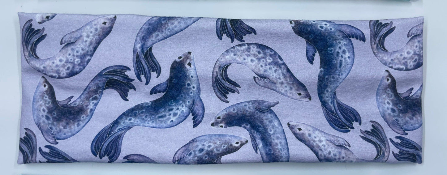Purple Sea Lions and Seals Handmade Headbands Jersey Knit Soft