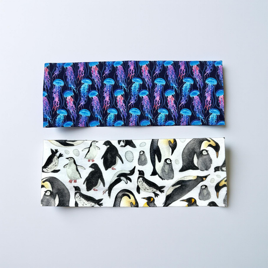 Jellyfish and Penguins Watercolor Handmade Headbands Jersey Knit Soft