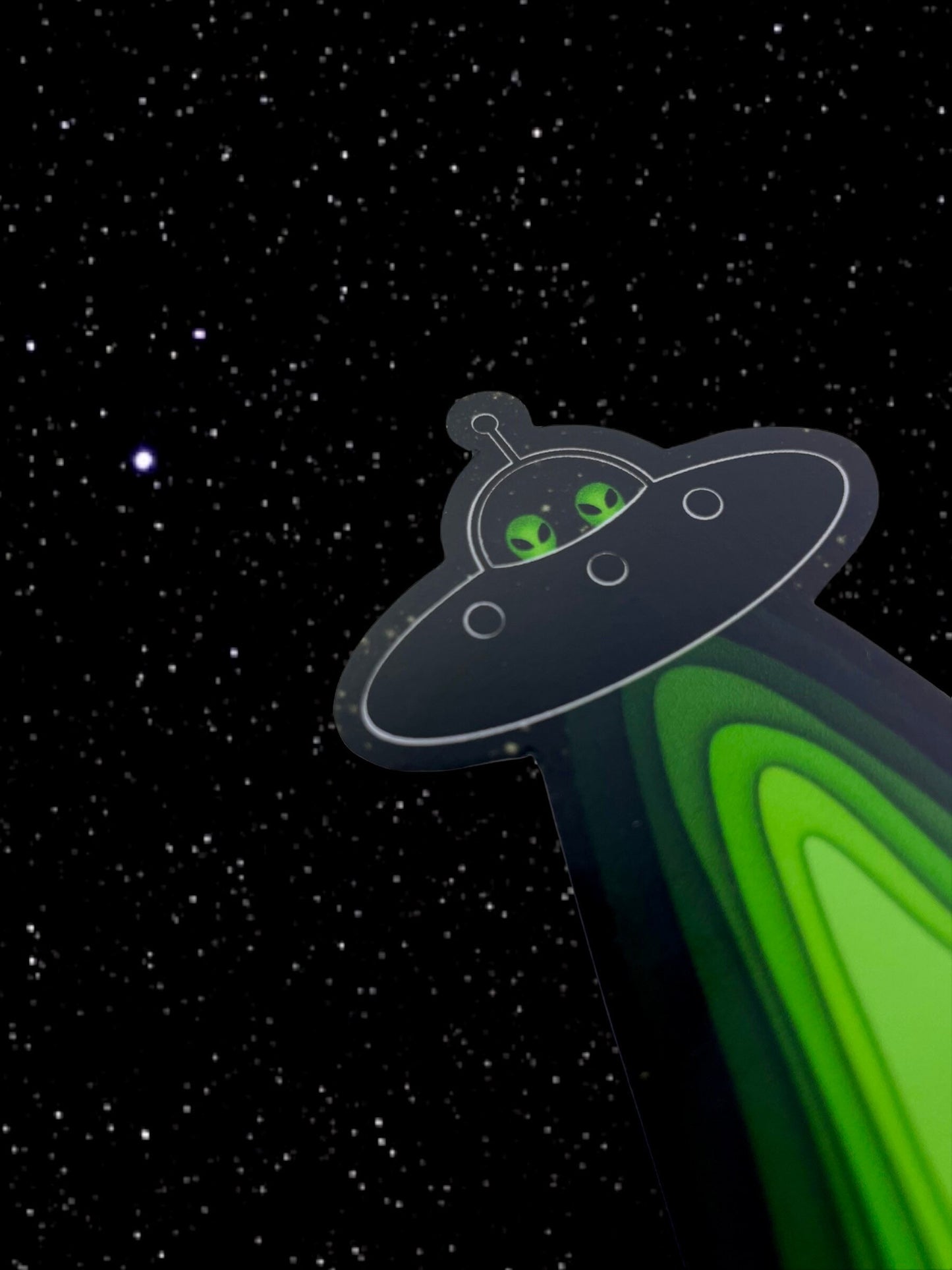 Alien Sticker Flying Soaceship and Abducting a Cow Waterproof Decal, Water Bottle, and Laptop Stickers