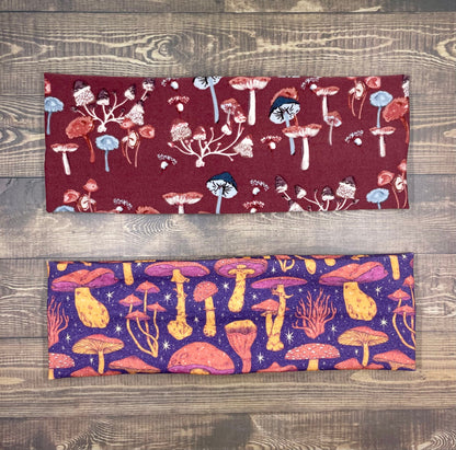 Mushroom Headband Purple and Red Handmade Bandeau Jersey Knit Soft