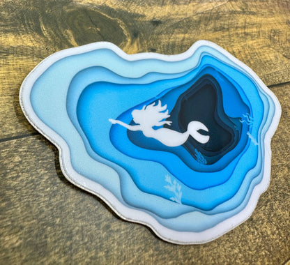 Mermaid Sticker Topographical Sea Blue Decal Original Artwork Sticker Waterproof and Fade Resistant