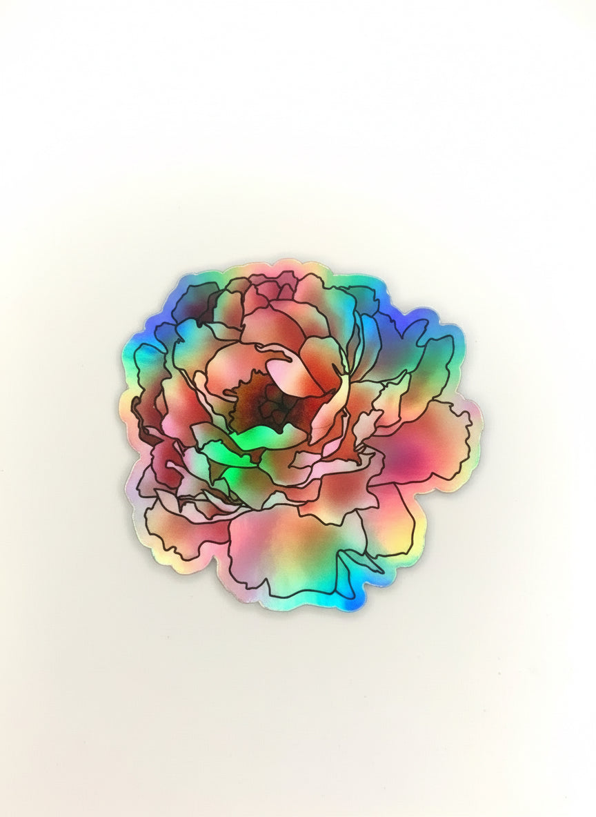 Holographic Peony Sticker: Waterproof Artwork Decal