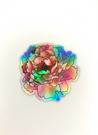 Holographic Peony Sticker: Waterproof Artwork Decal