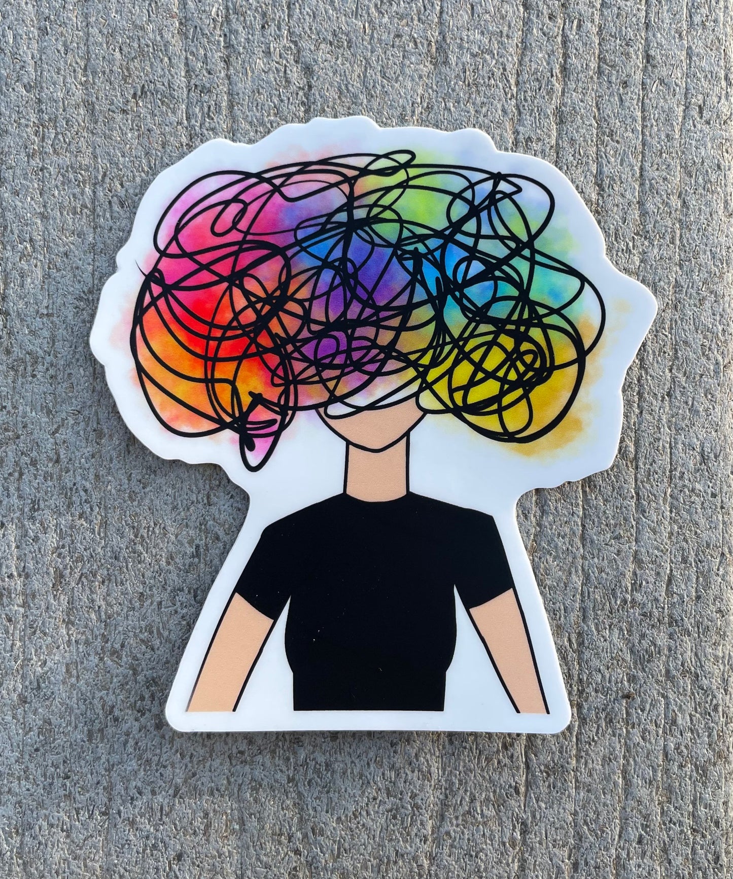 Messy Mind Sticker Original Art Portrait Brain Fog Colorful mental health awareness Vinyl and Waterproof