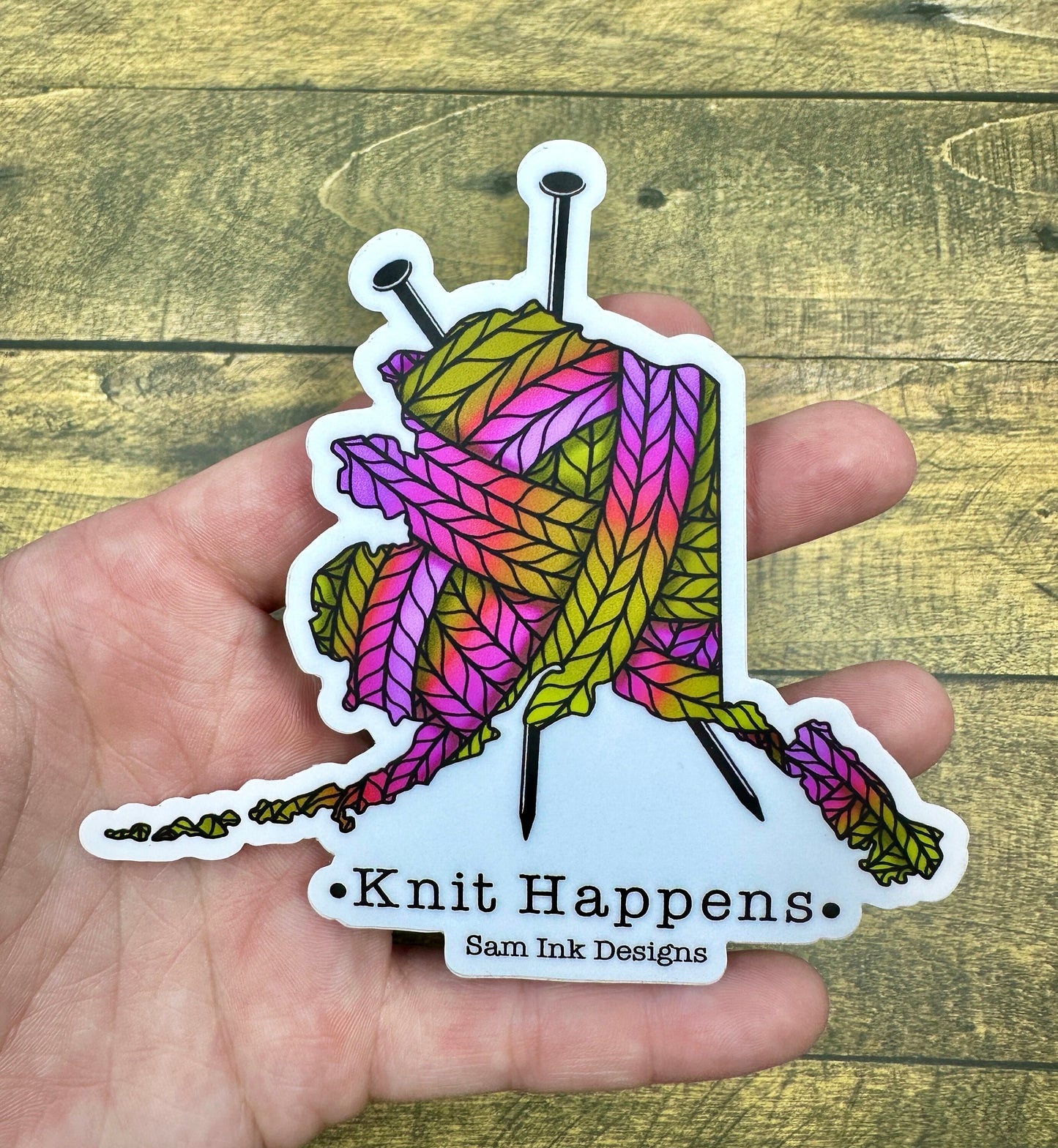 Knit Happens Alaska Sticker: Colorful Knitting Pun, 4-inch Vinyl