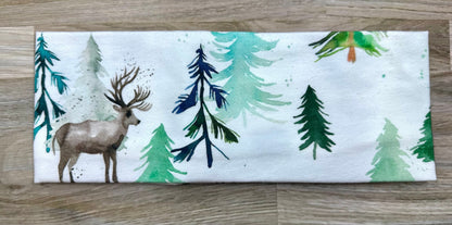 Deer Headband and Spruce Trees Watercolor Handmade Headbands Jersey Knit Soft Bandeau