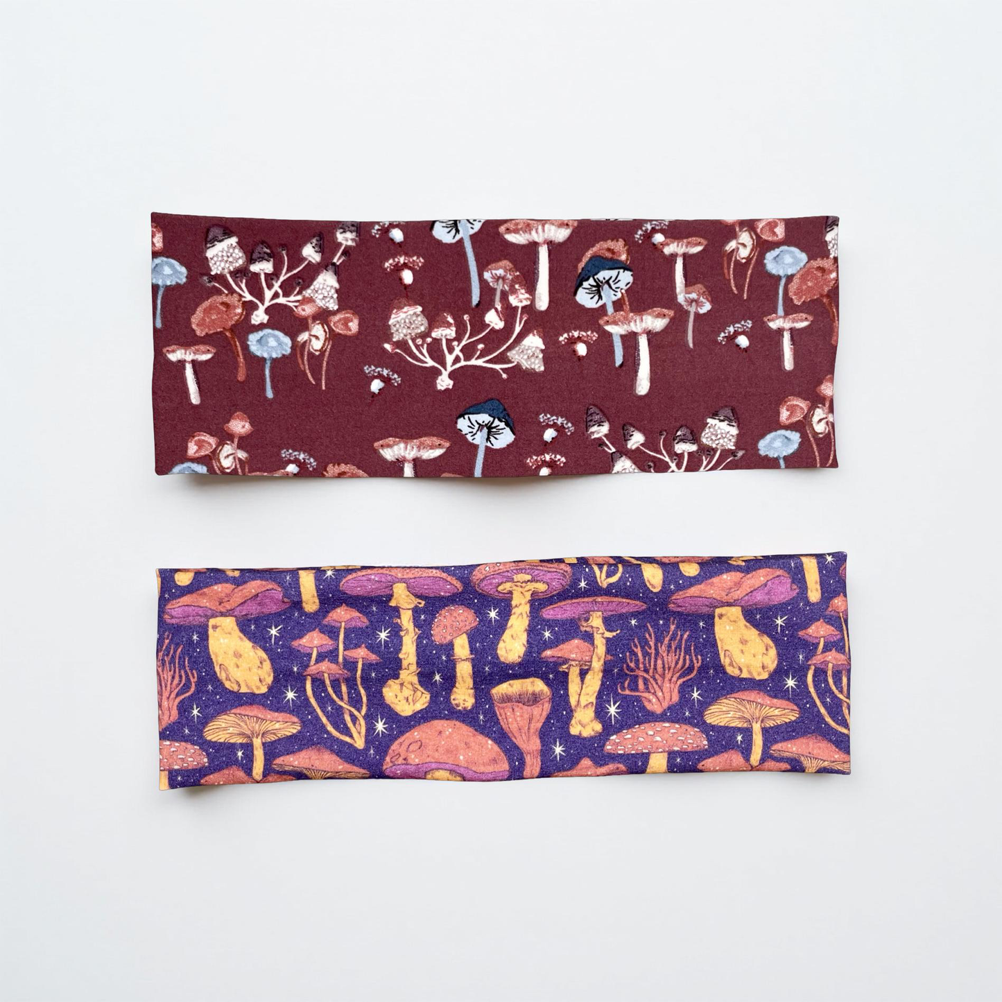 Mushroom Headband Purple and Red Handmade Bandeau Jersey Knit Soft