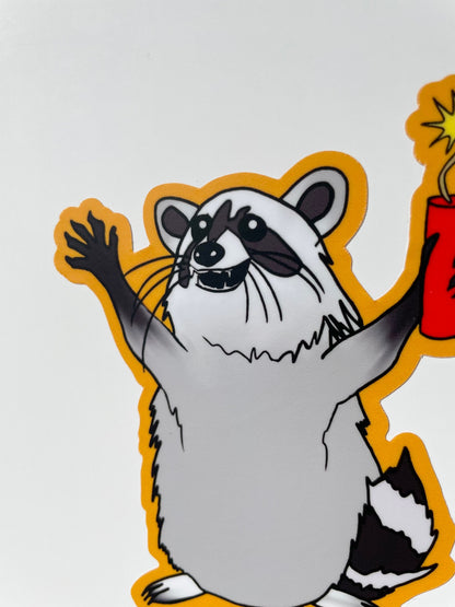 Chaos Raccoon with Dynamite Original Artwork Sticker Gift Hydroflask Waterproof Sticker Decal Fade Resistant