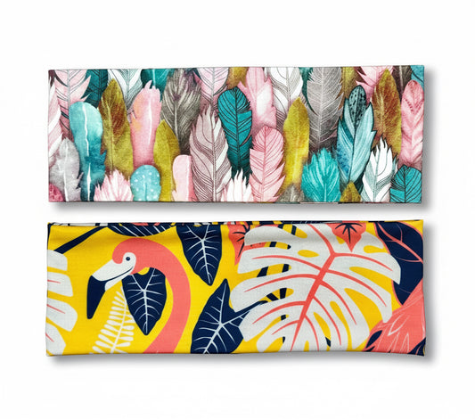 Flamingo Headband and Feathers Handmade Bandeau Jersey Knit Soft Tropical Bright