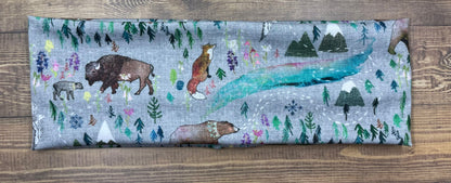 Handmade Alaska Headband: Bison, Fox, Bear Forest Print