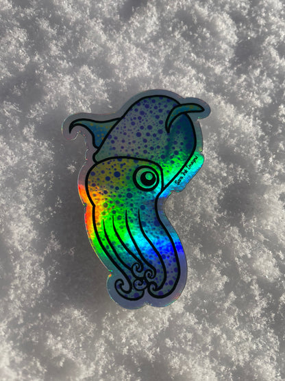 Holographic Cuttlefish Sticker: Waterproof Vinyl Sea Life Decal