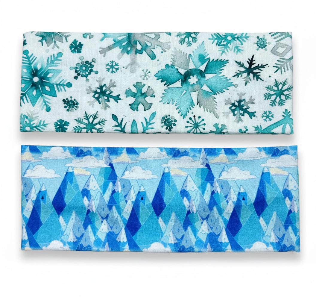 Snowflakes Headband and Ice Mountains Handmade Headbands  Jersey Knit Soft